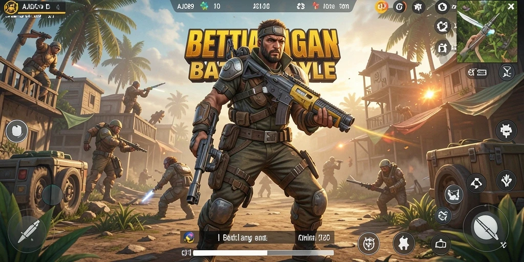 Screenshot AJO89 menunjukkan aksi intens dalam permainan Battle Royale.