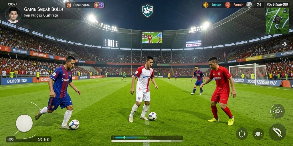 Screenshot C0077 menunjukkan aksi seru di lapangan sepak bola.