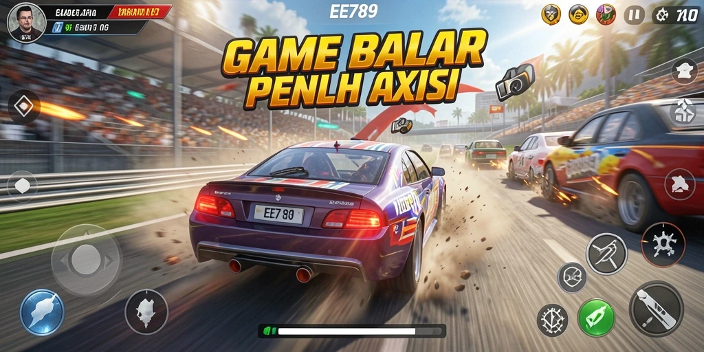 Tampilan gameplay EE789 yang seru dan menegangkan di trek balap.