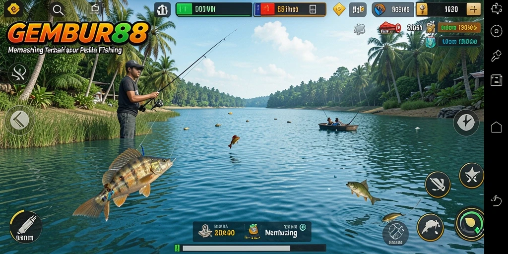 Tampilan gameplay seru saat menangkap ikan besar di GEMBUR88.