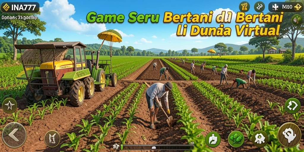 Screenshot gameplay <strong>INA777</strong> menunjukkan suasana pertanian yang indah dan interaktif.