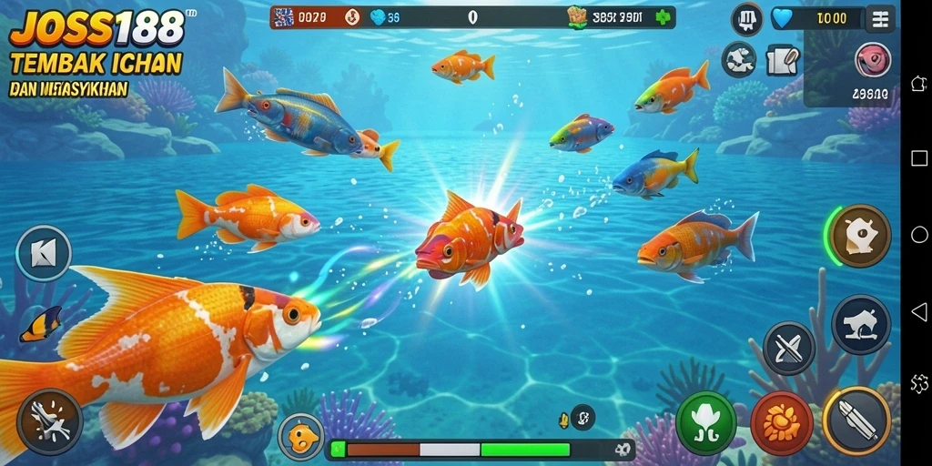 Tampilan gameplay yang seru dalam JOSS188 saat menembak ikan.