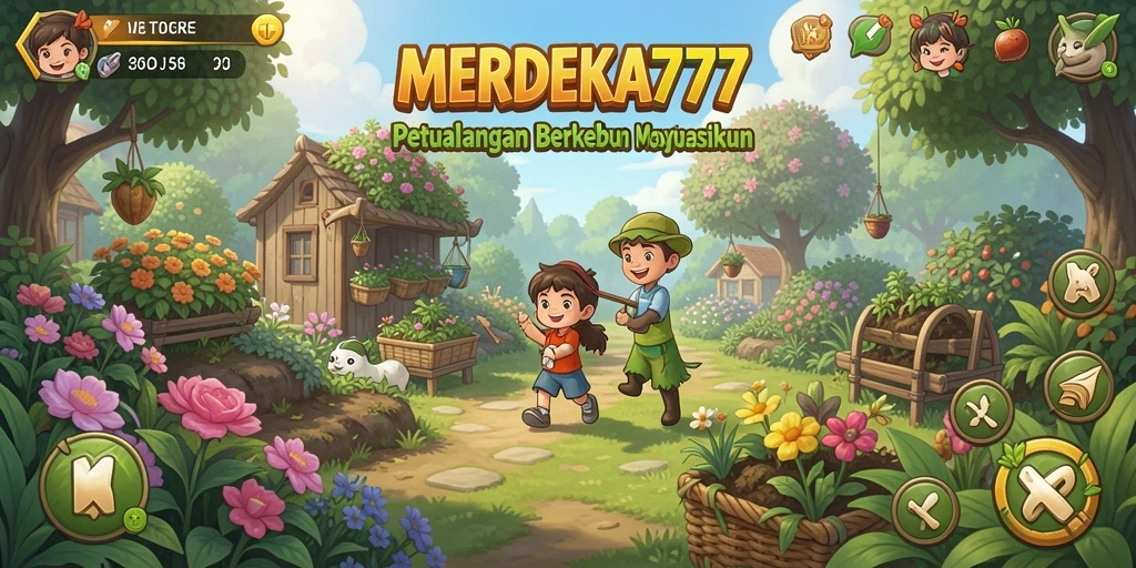 Tampilan gameplay menarik dari MERDEKA777 yang menampilkan aktivitas berkebun.