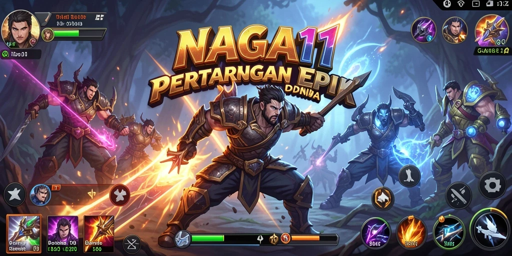 Screenshot utama <strong>NAGA11</strong> menampilkan karakter bertarung dengan efek visual yang menakjubkan.