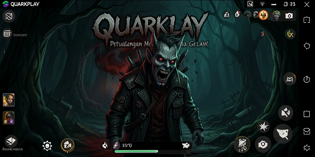 Screenshot gameplay QUARKPLAY yang menampilkan suasana horror yang mencekam.